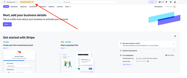 Activate Stripe account