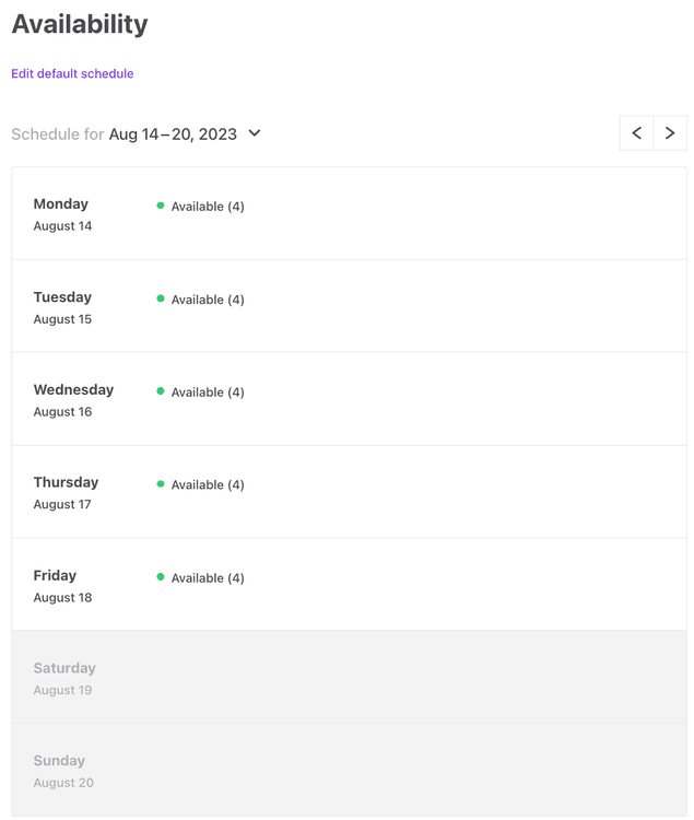 Default availability plan with seats